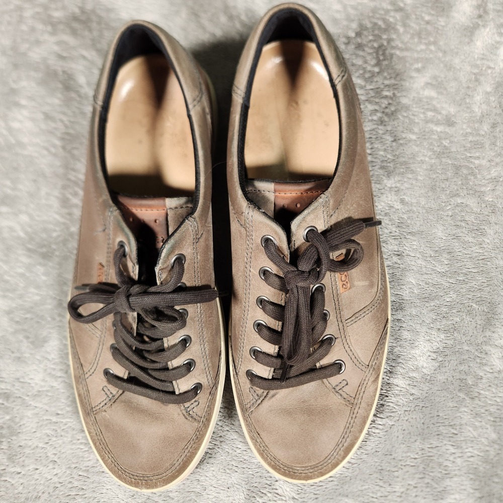 ECCO Sneaker Mens 9 Soft 7 Gray Leather Lace Up EUC 43030402639